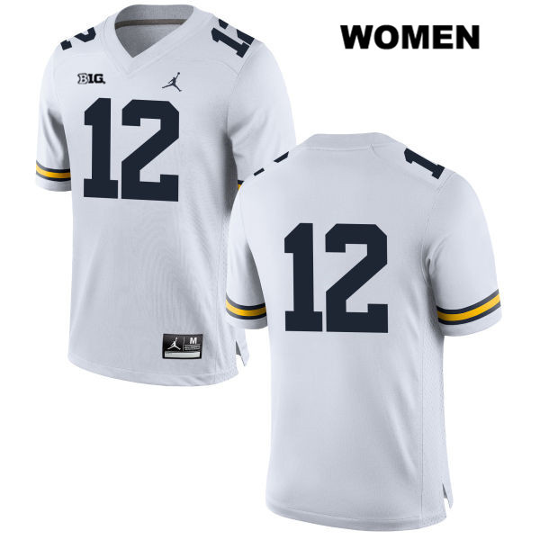 Women's NCAA Michigan Wolverines Josh Ross #12 No Name White Jordan Brand Authentic Stitched Football College Jersey RE25G46XF